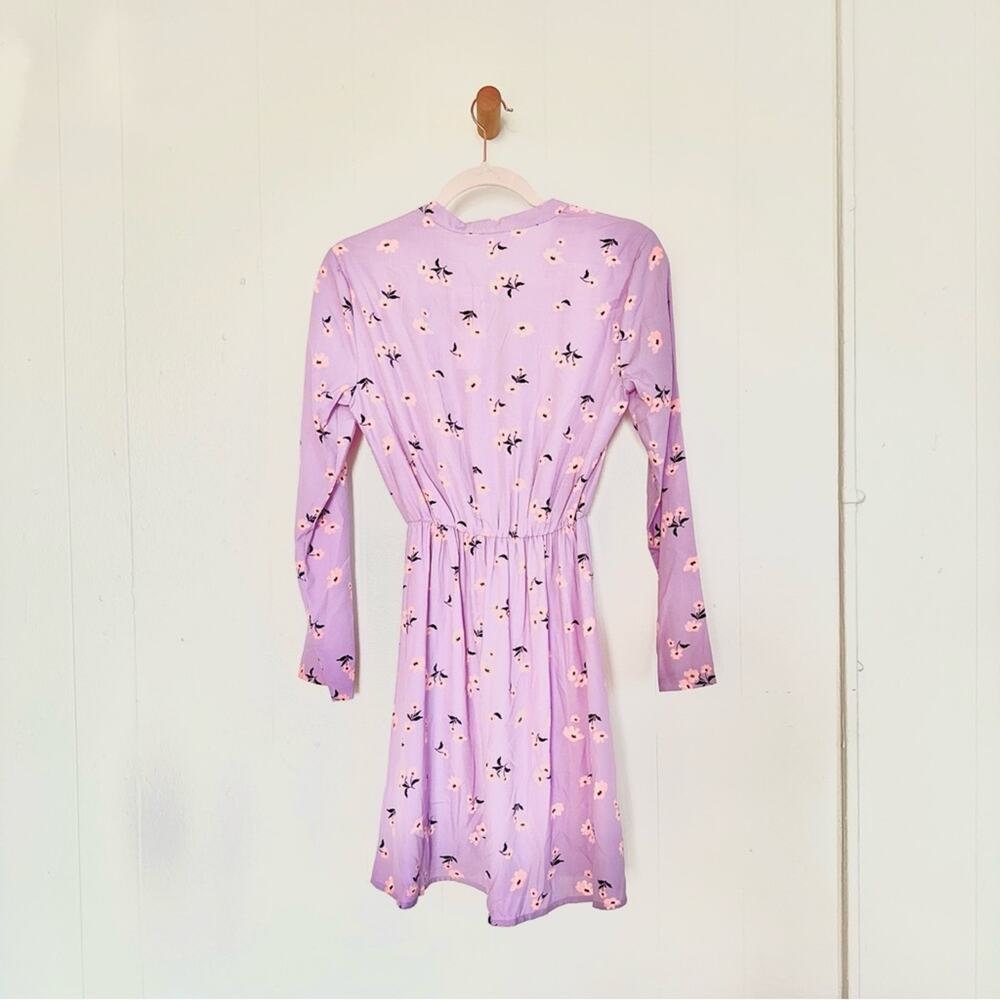 All In Favor Lilac Purple Floral Long Sleeve Surplice Mini Dress NWT XS - Picture 5 of 8